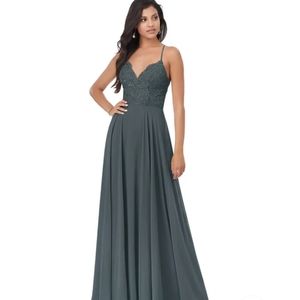 Azazie Sonya in Neptune bridesmaid dress